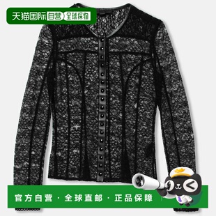 自营Alexander Wang Black Lace & Leather Trimmed Button Front