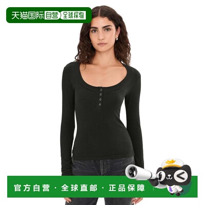 自营free people自由人宽醒分层上衣女黑色纯棉长袖GBO3671-黑色