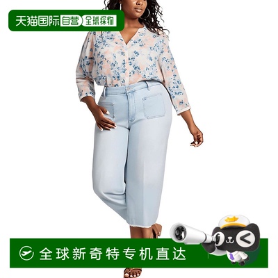自营 nydjPlus Womens Denim Cotton Wide Leg Jeans - dunes 美