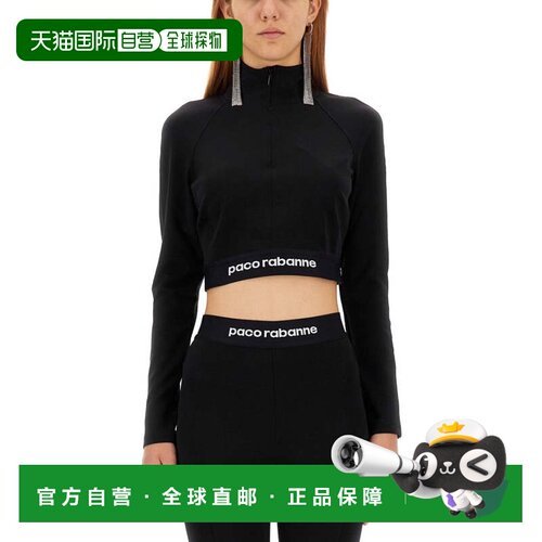 自营paco rabanneCropped Top With High Collar - black 美国奥