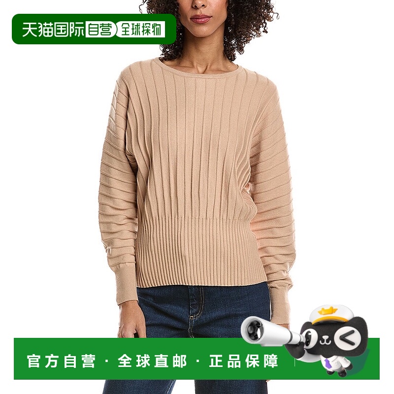 自营T Tahari Vertical Rib Dolman Sleeve Sweater - brown 美国