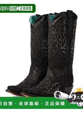 1h可退 【美国直邮】Corral C4100 女士时装靴 黑色刺绣真皮马术