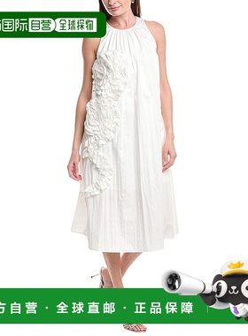 自营 Gracia荷叶边花贴花迷笛连衣裙-白色 美国奥莱直发长裙拼接