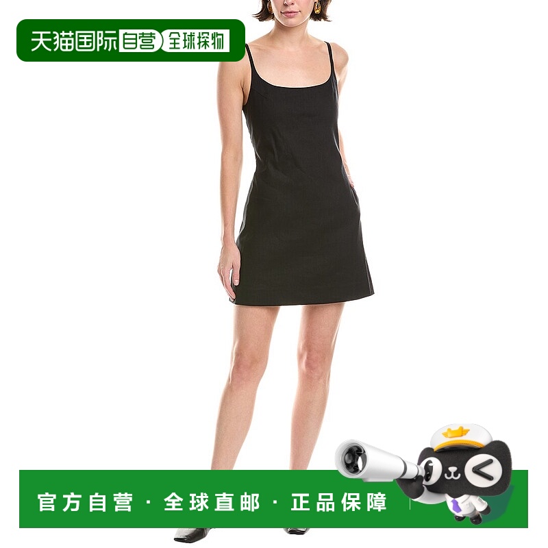 自营Rebecca Taylor亚麻混纺迷你连衣裙-黑色 美国奥莱直发