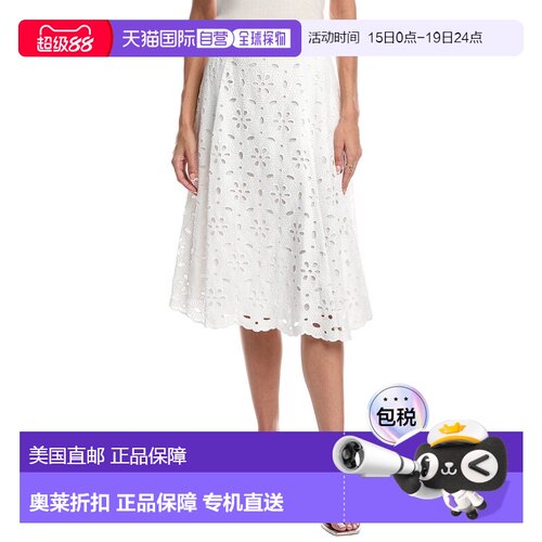自营Milly Floral Eyelet Midi Skirt - white 美国奥莱直发长裙