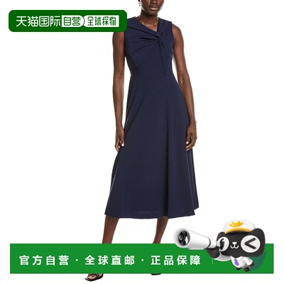 自营Anne Klein Twist Front a字型现代中长裙-海军蓝 美国奥莱直