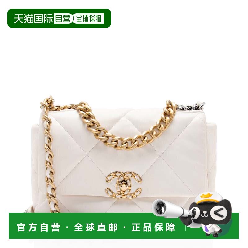 自营Chanel小羊皮19中号翻盖单肩包-白色 美国奥莱直发
