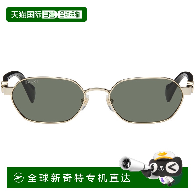 1h可退 香港直邮潮奢 Gucci 古驰 女士 金色 & 黑色 Round 太阳镜