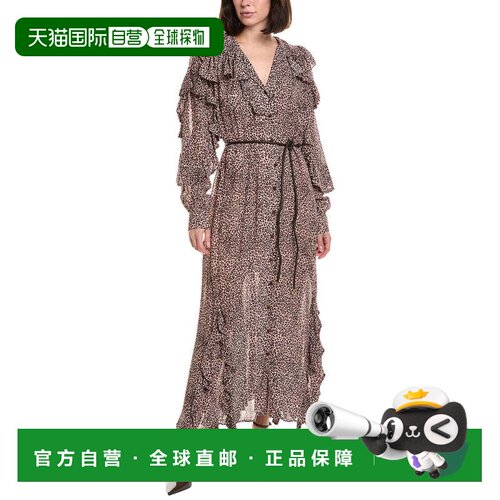 自营Farm Rio婴儿豹纹粉色长袖斜角褶边长裙-红色 美国奥莱直发