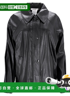 自营Max Mara Nepal 压纹仿皮衬衫夹克（黑色涤纶）-黑色 【美国