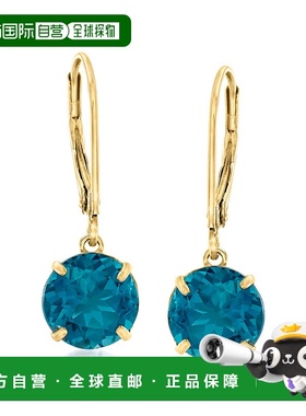自营 Ross-Simons London 蓝色托帕石吊式耳环 14 克拉黄金 - 蓝