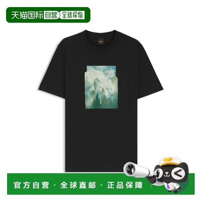 自营bossPrinted-artwork T-shirt in cotton jersey - black 美