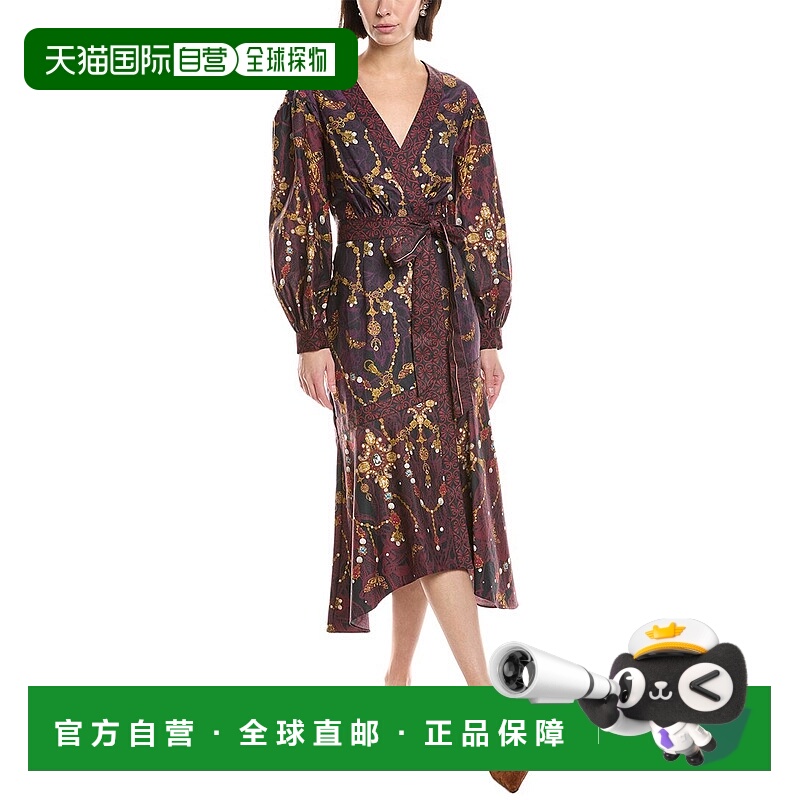 自营Marchesa Notte Printed V-Neck Midi Dress - black 美国奥