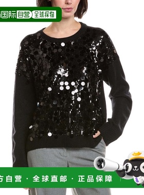 自营Vince Camuto Multi Paillette Crewneck - black 美国奥莱直