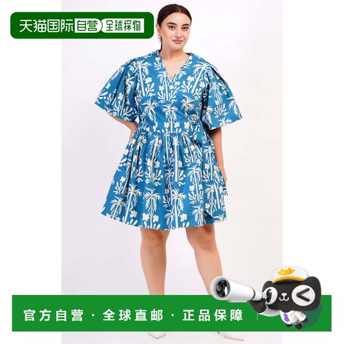 自营leotaAlena Mini Wrap Dress Palm Fields Mykonos Blue - my