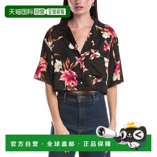 自营AFRM Santorini Crop Satin Shirt - black 美国奥莱直发