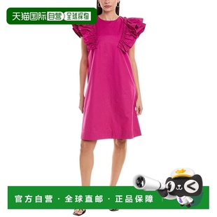 紫色 自营ALPHA 直筒连衣裙 荷叶边袖 美国奥莱直发 STUDIO