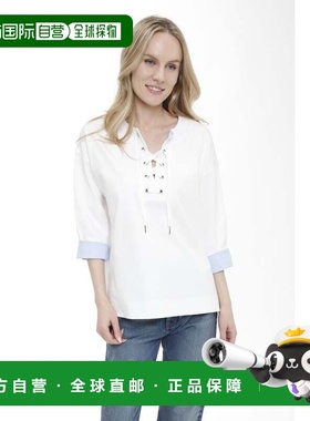 自营in2Cotton Interlock Lace Up Top - white 美国奥莱直发