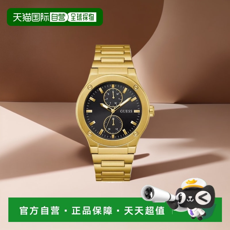 【美国直邮】GUESS 男士多功能金色不锈钢手表 45mm 黑色表盘 时