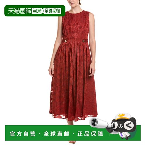 自营Anne Klein褶皱领口a线中长款连衣裙-棕色 美国奥莱直发