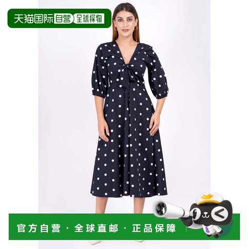 自营leotaAdriana Tie-Front Midi Dress Small Polka Black Whit