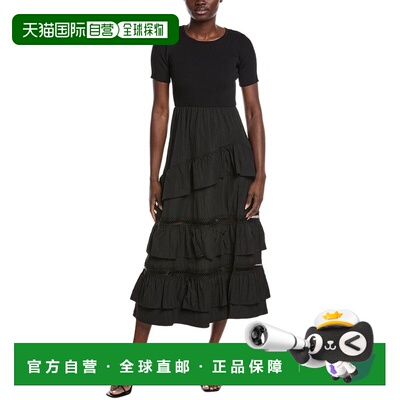 自营Gracia Half Knit Tiered Midi Dress - black 美国奥莱直发