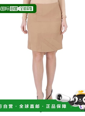 自营 Burberry深色饼干旗Intarsia缎面裙-深色饼干 美国奥莱直发