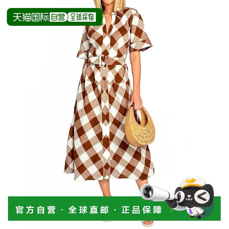 自营elizabeth and jamesCollins Midi Dress In Brown Gingham -