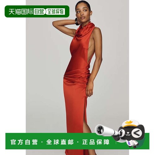 自营misha前颈缎面长裙-火焰橙色 美国奥莱直发