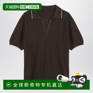 短袖 普拉达 男士 棕色真丝混纺Polo衫 香港直邮潮奢 1h可退 Prada