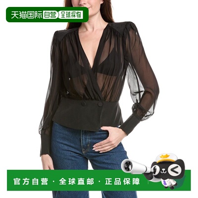 自营L'AGENCE Yan Front Wrap Blouse - black 美国奥莱直发