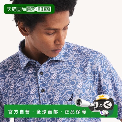 自营 Nautica男式Navtech印花经典合身马球衫-冠蓝色 美国奥莱直