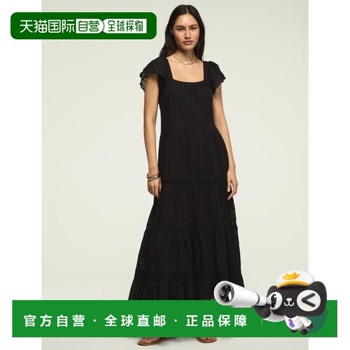 自营lucky brandLucky品牌女装刺绣分层长裙黑色 美国奥莱直发