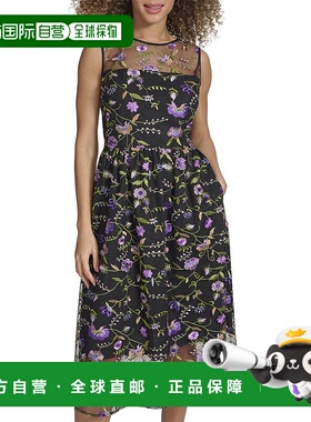 自营 Kensie 刺绣网眼中长连衣裙 - 黑色多色 美国奥莱直发