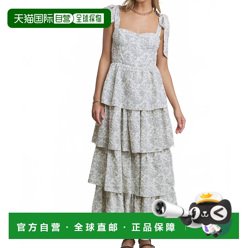 自营 j.nna蓝色花园派对印花连衣裙 美国奥莱直发