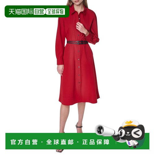 自营DKNY Roll Tab按钮连衣裙-红色 美国奥莱直发
