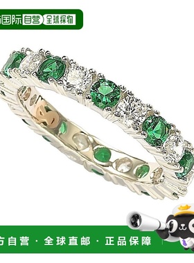 自营 Suzy Levian 纯银立方氧化锆绿翡翠交替永恒戒指 白色 美国