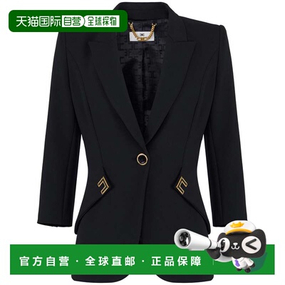 自营elisabetta franchi合身剪裁的黑色夹克，搭配尖肩-黑色 美国
