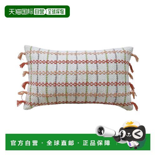 自营vibhsaLinden Street 手工编织打结边装饰枕头，14 英寸 X 24