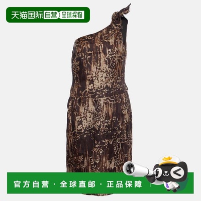 自营Oscar De La Renta Brown Printed Silk One Shoulder Dress