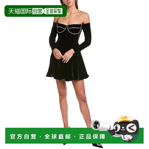 自营bardot芭铎Emlyn丝绒迷你连衣裙-黑色 美国奥莱直发性感吊带