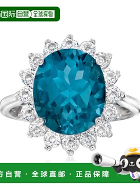 自营 925 纯银 Ross-Simons 伦敦蓝色托帕石和白色托帕石戒指 -