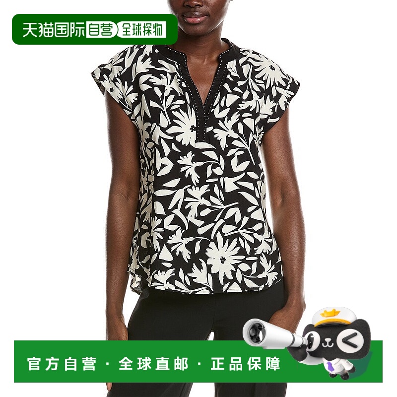 自营 Vince Camuto V领衬衫-黑色 美国奥莱直发新款上衣女装