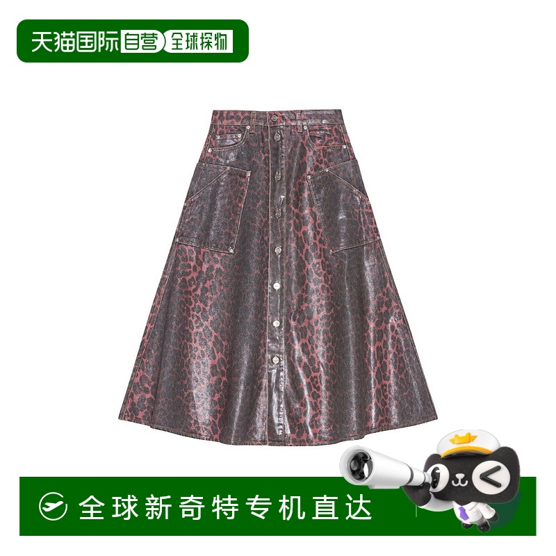 自营 ganni豹纹箔片牛仔迷笛裙-多色 【美国奥莱】直发