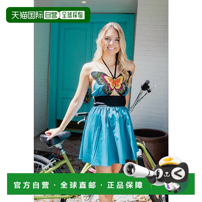 自营 queen of sparkles蓝色蝴蝶挂脖连衣裙 - 蓝色 美国奥莱直发