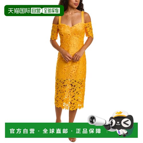 自营Zac Posen 3D Guipure蕾丝迷笛连衣裙-黄色 美国奥莱直发吊带