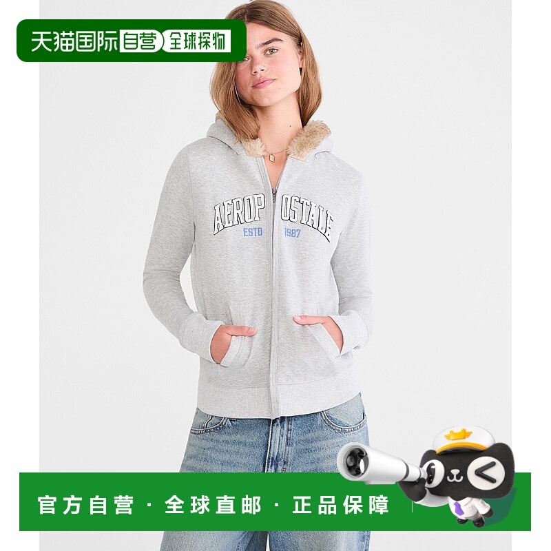 自营Aeropostale 1987 Faux Fur-Trim Full-Zip Hoodie - light h