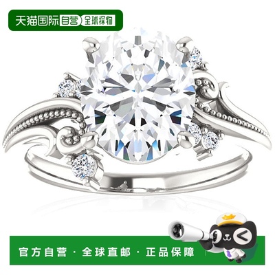 自营 pompeii32 1/5 克拉椭圆形莫桑石和实验室制造钻石订婚戒指