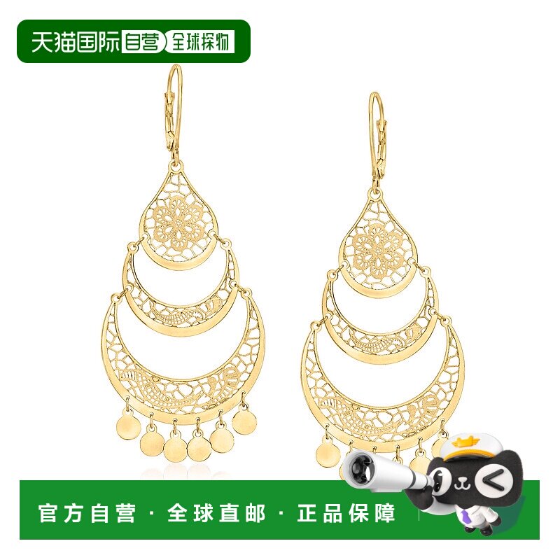 自营 Ross-Simons 意大利 14 克拉黄金镂空花卉蕾丝吊灯耳环 美国