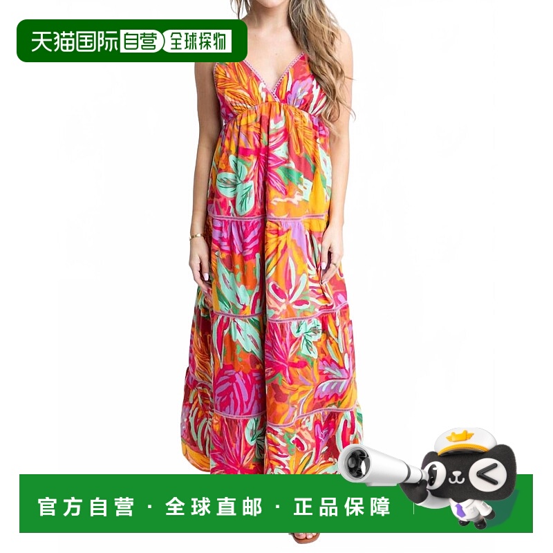 自营karlieTropical Halter Tier Maxi Dress In Orange Multi -